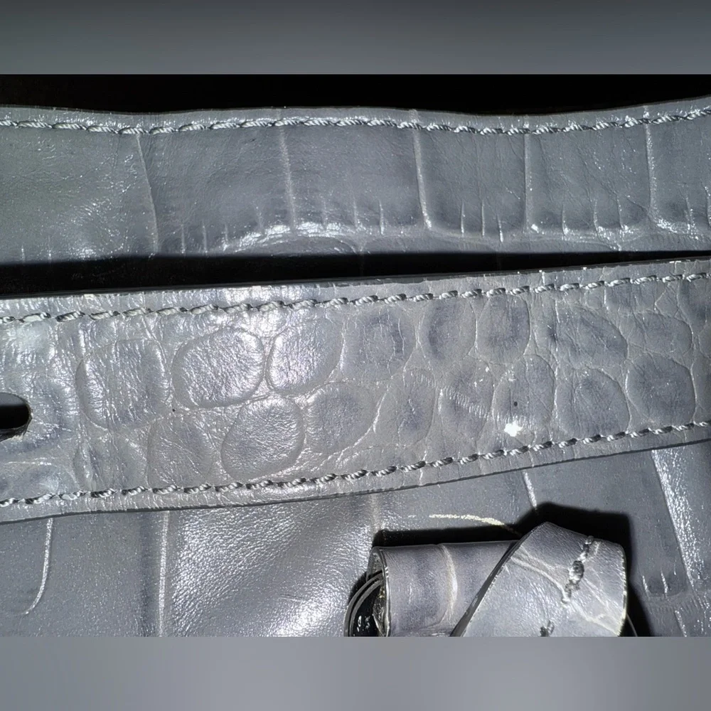 Michael Kors Hamilton gray crocodile embossed shoulder satchel purse